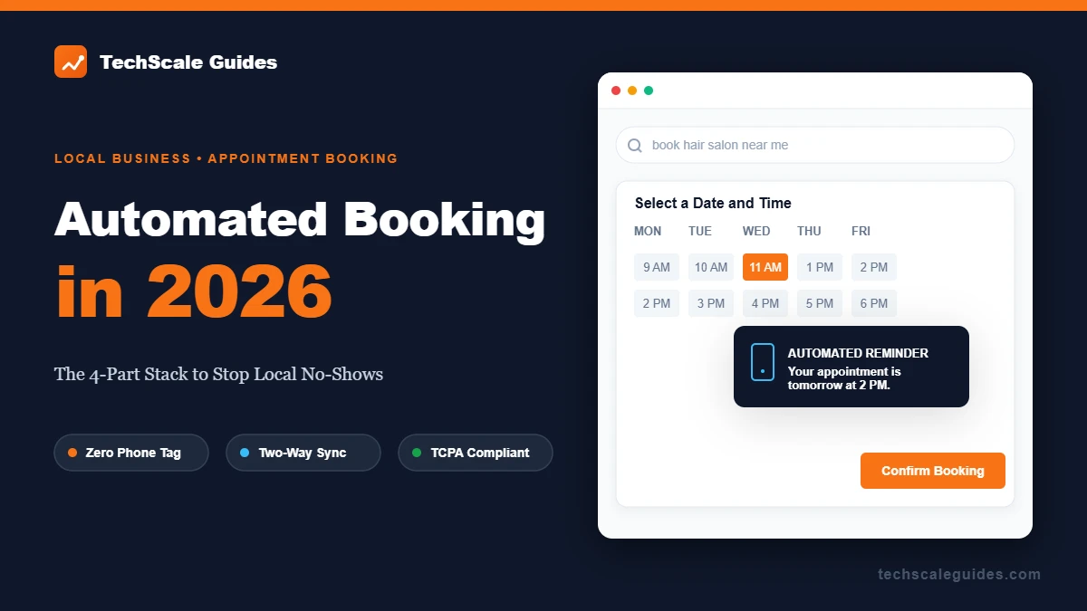 Appointment booking automation dashboard showing two-way calendar sync and SMS reminders